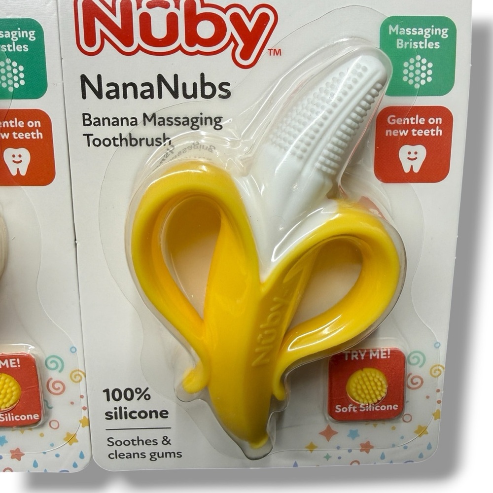 2 Pk Nuby NanaNubs Banana Gum Massaging Teether Baby Teething Toy 3 Months & Up - Picture 4 of 7